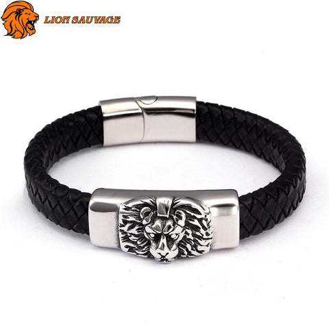 Bracelet Roi Lion Homme en Cuir de Lion Sauvage