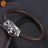Bracelet Tete de lion en cuir sur fond noir 