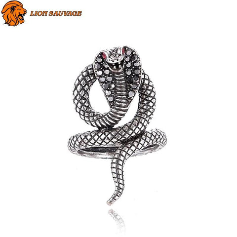 Bague Acier Serpent Cobra Zirconium Lion Sauvage