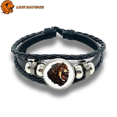 Bracelet Lion Défense Féline Cuir