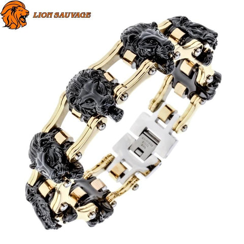 Bracelet Acier Tete de Lion Noir