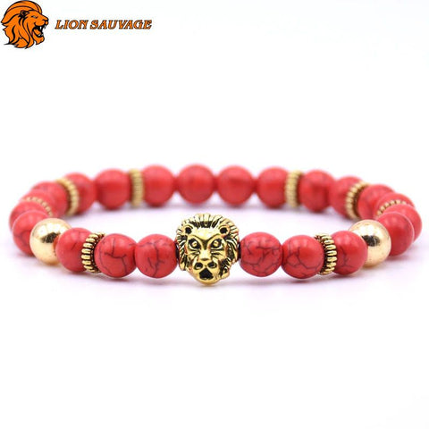 Bracelet Coeur de Lion Rouge Perles
