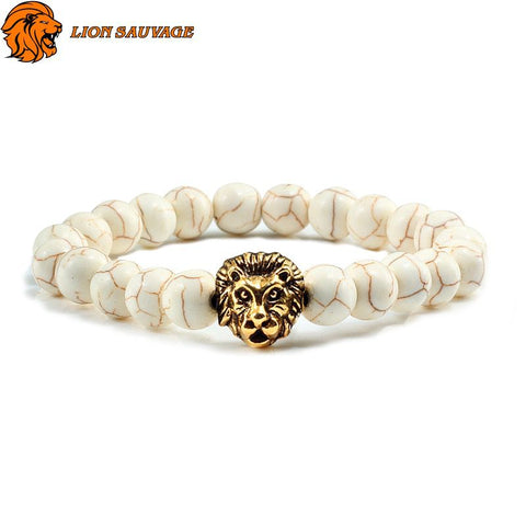 Bracelet Lion Marbre Or Perles