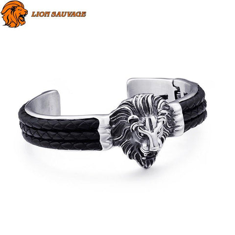 Bracelet Lion Noir acier