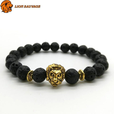 Bracelet Lion Noir Perles