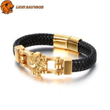Bracelet Lion Or Cuir