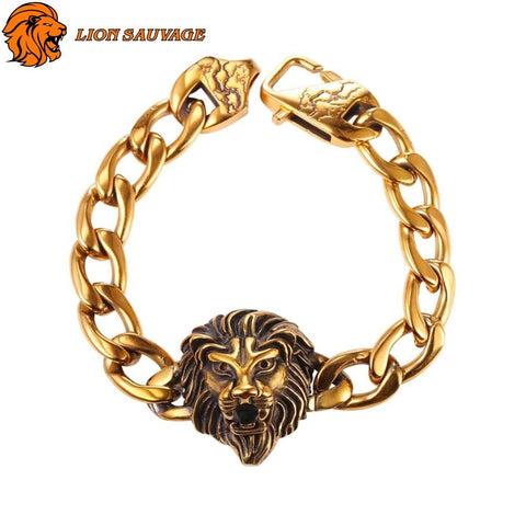 Bracelet Roi Lion Or en acier
