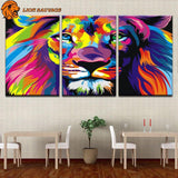 Peinture Lion Coloré accrochée sur le mur