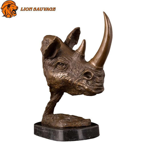 Statue Tête de Rhinocéros Bronze