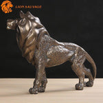 Statuette Lion Resine sur piedestal