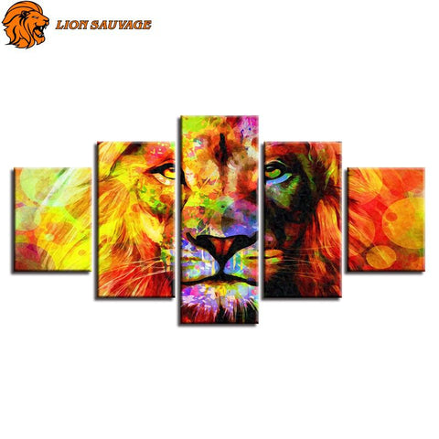 Tableau Lion Multicolore avec cadre