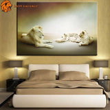 Tableau Toile Lion et Lionceau Moderne au-dessus du lit