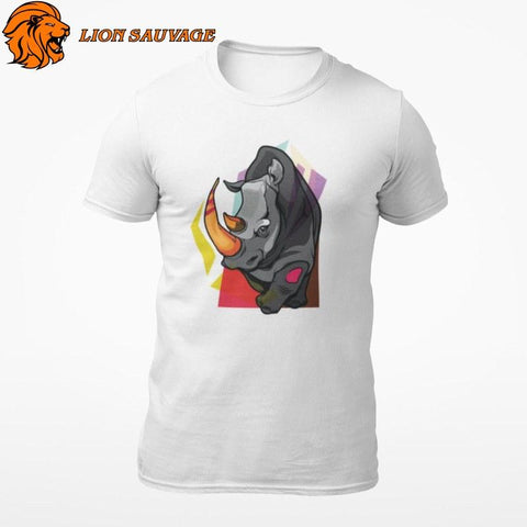 T-Shirt Rhinocéros Imprimé Couleur Lion Sauvage