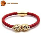 Bracelet Coeur de lion Rouge en cuir 
