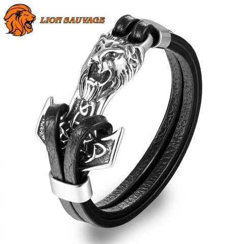 Bracelet Lion Logo en cuir 