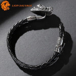 bracelet Lion Noir cuir ouvert