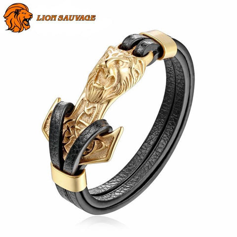 Bracelet Motif Lion Cuir 