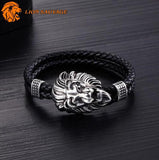 Bracelet Roi Lion cuir sur fond noir 