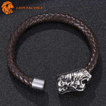 Bracelet Tete de Lion cuir fermoir ouvert