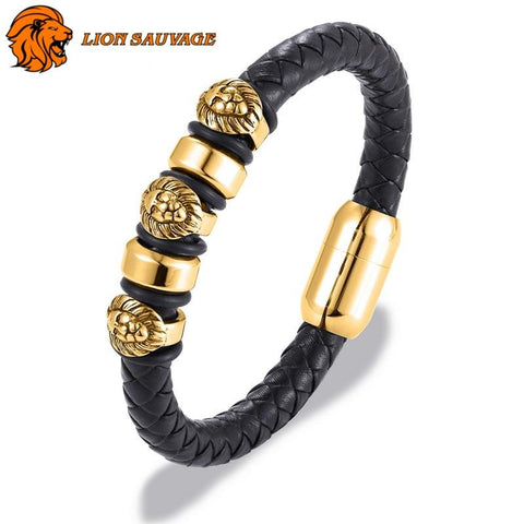 Bracelet Têtes de Lions en cuir 